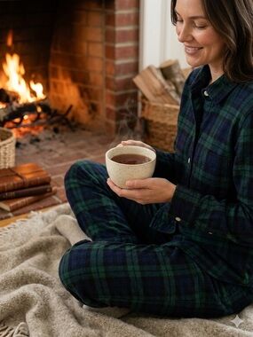 J. Crew Dark Green & Navy Plaid Flannel Pajama Set